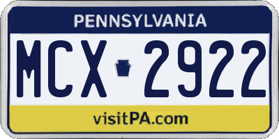 PA license plate MCX2922