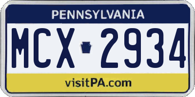 PA license plate MCX2934