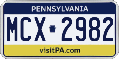 PA license plate MCX2982