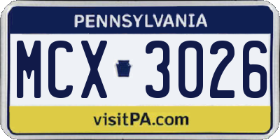 PA license plate MCX3026