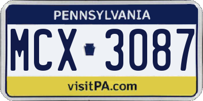 PA license plate MCX3087