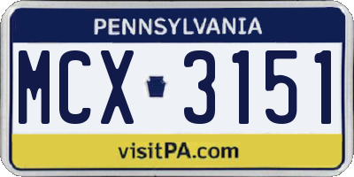 PA license plate MCX3151