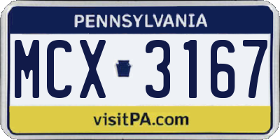PA license plate MCX3167