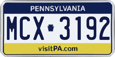 PA license plate MCX3192