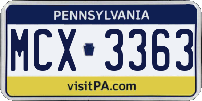 PA license plate MCX3363