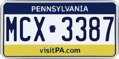 PA license plate MCX3387