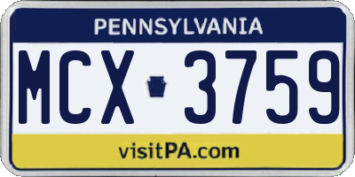 PA license plate MCX3759
