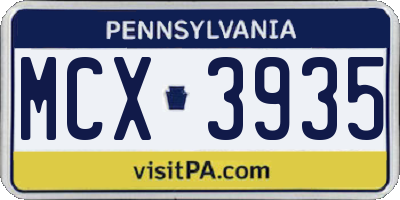 PA license plate MCX3935