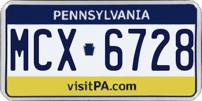 PA license plate MCX6728