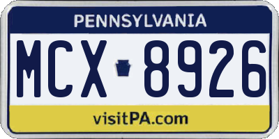 PA license plate MCX8926