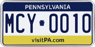 PA license plate MCY0010