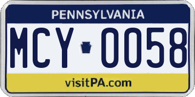 PA license plate MCY0058