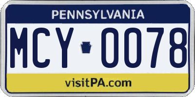 PA license plate MCY0078
