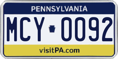 PA license plate MCY0092