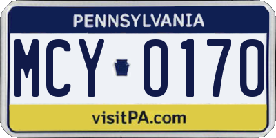 PA license plate MCY0170