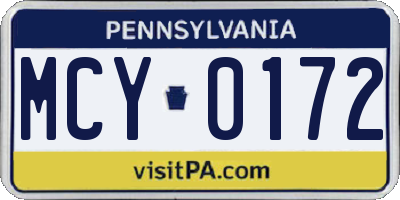 PA license plate MCY0172