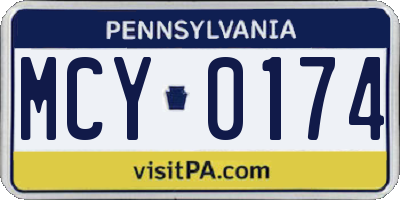 PA license plate MCY0174