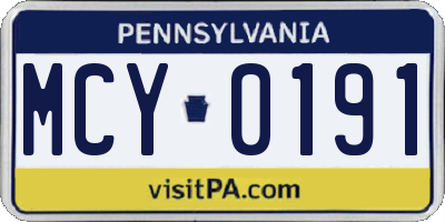 PA license plate MCY0191