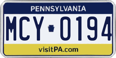 PA license plate MCY0194