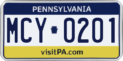 PA license plate MCY0201