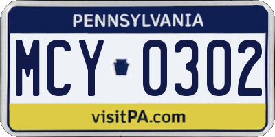 PA license plate MCY0302