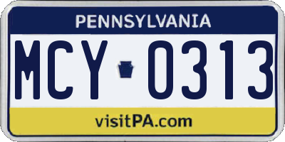 PA license plate MCY0313