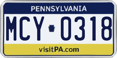 PA license plate MCY0318