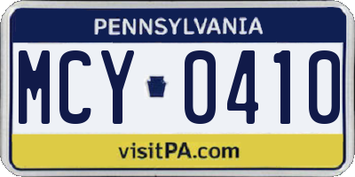 PA license plate MCY0410