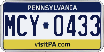 PA license plate MCY0433