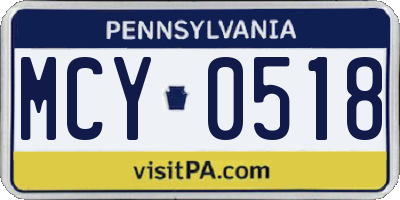 PA license plate MCY0518