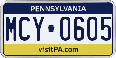 PA license plate MCY0605