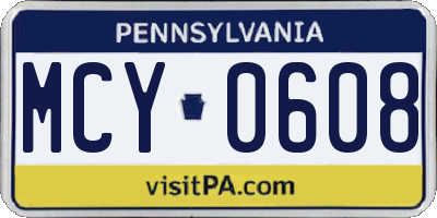 PA license plate MCY0608