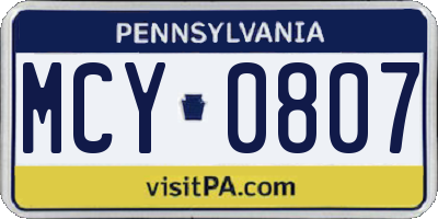 PA license plate MCY0807