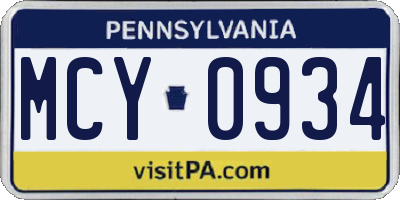 PA license plate MCY0934