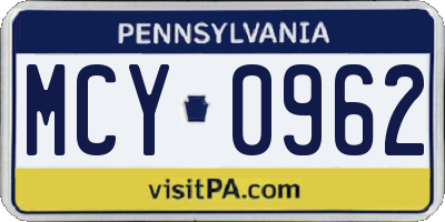 PA license plate MCY0962