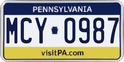 PA license plate MCY0987