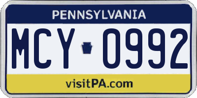 PA license plate MCY0992