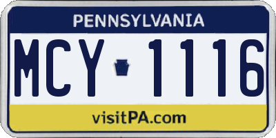 PA license plate MCY1116