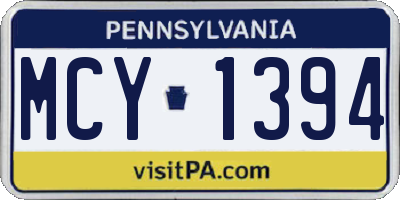 PA license plate MCY1394