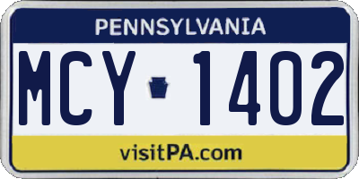 PA license plate MCY1402