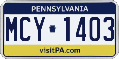 PA license plate MCY1403