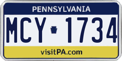 PA license plate MCY1734