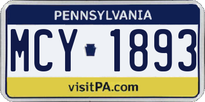 PA license plate MCY1893