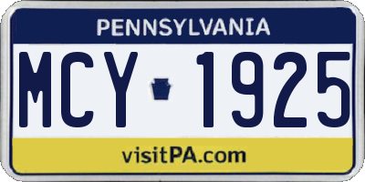 PA license plate MCY1925
