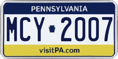 PA license plate MCY2007