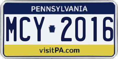 PA license plate MCY2016