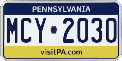 PA license plate MCY2030