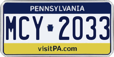 PA license plate MCY2033