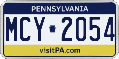 PA license plate MCY2054