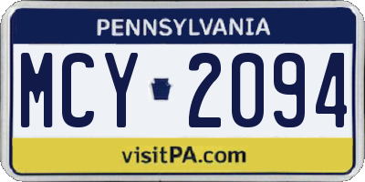 PA license plate MCY2094